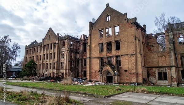 Fototapeta Tragic Destruction of Historic University Campus Building