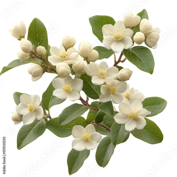 Fototapeta Delicate White Flowers and Buds Branch, Isolated on Transparent Background Design