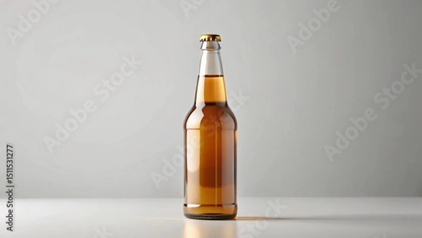 Fototapeta A single isolated bottle of beer with golden cap on a white surface
