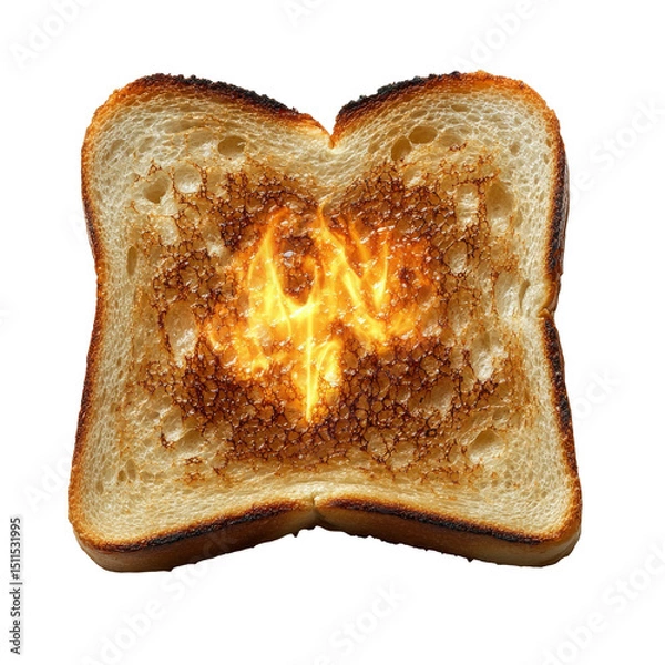 Fototapeta Burnt toast with a glowing center on transparent background, representing fiery taste