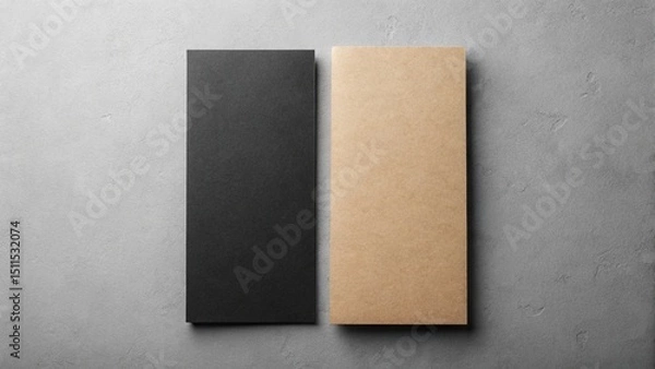 Fototapeta Black and kraft paper rectangular mockup designs on a textured gray background