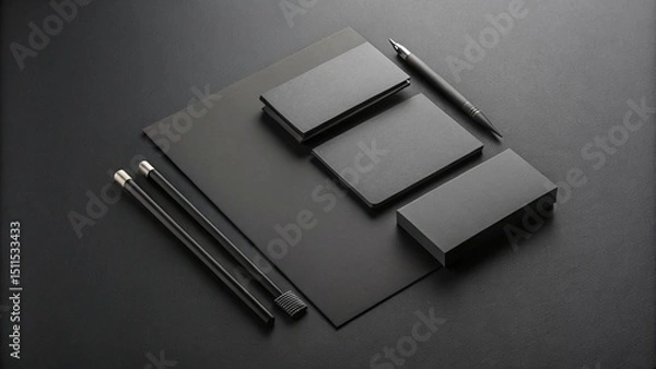 Fototapeta Elegant corporate stationary mockup featuring business cards notepaper and pens displayed