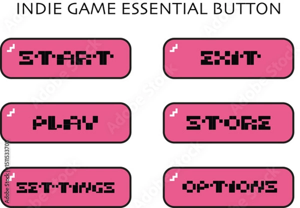 Fototapeta Indie Game Essential Button Pack Fullset for Game Developer, cute aesthetic pink, RPG game
