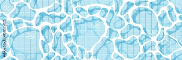 Fototapeta Realistic swimming pool bottom background. Spa pool top view with water surface texture and tiled floor