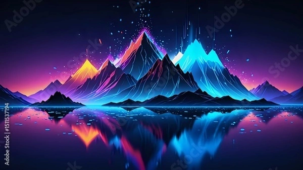 Obraz tent in the mountains, abstract background with glowing lines, glowing neon frame, abstract blue wave, abstract red background