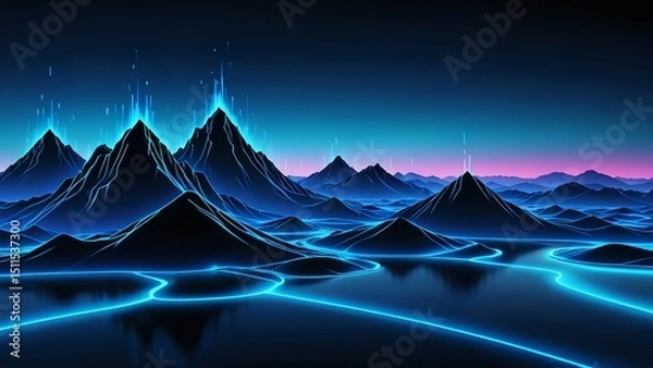 Obraz tent in the mountains, abstract background with glowing lines, glowing neon frame, abstract blue wave, abstract red background