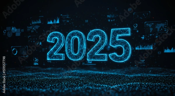 Obraz Glowing 2025 Digital Year Forecast, Futuristic Technology Concept
