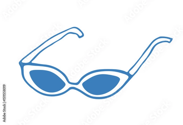 Obraz Hand drawn blue sunglasses in doodle style. Mediterranean summer icon, element for italian menu, wedding, print, invitation. Ink sketch design of summer beach. Flat tropical minimal vector  illustrati