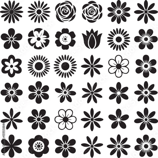 Fototapeta Flower Icon SVG – Simple Botanical Silhouette for Design Use

Minimal Floral Symbol – Elegant Vector for Decor and Logos

Botanical Icon Bundle – Line Art Flowers for Digital Projects

Stylized Bloom 