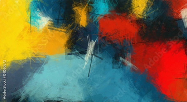 Fototapeta Abstract art brush strokes color blending template background, canvas texture applied.