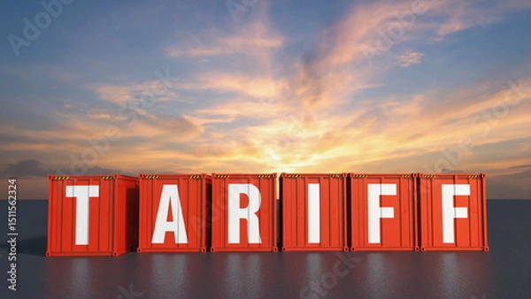 Fototapeta Tariff Concept with Shipping Containers at Industrial Port Global Trade and Import Export Theme Ai Generated Visual
