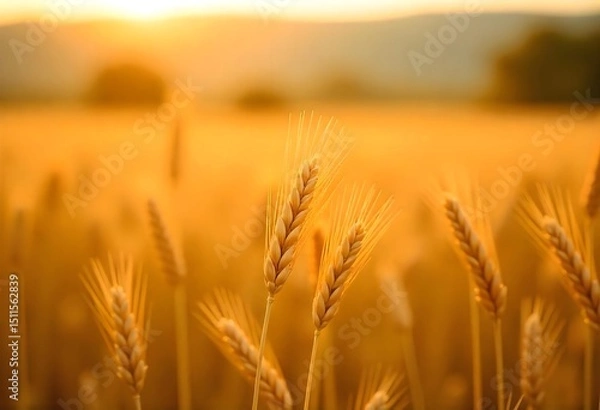 Fototapeta Golden Wheat Field Shining Brightly in Sunset Light
