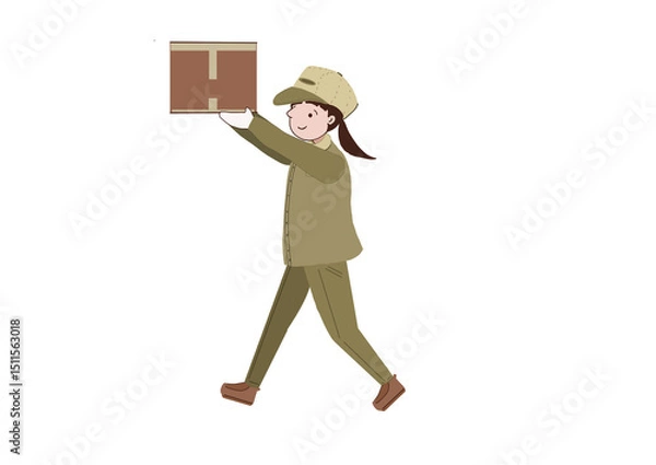 Obraz 荷物を上部に上げる運送業の女性