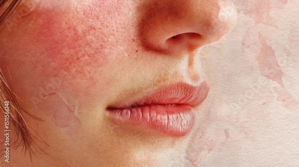 Fototapeta Close Up of Woman's Face Showing Redness and Skin Irritation