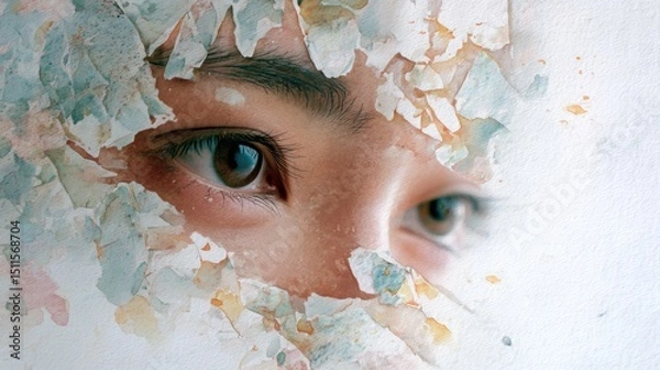 Fototapeta Closeup Portrait of a Woman's Eyes Emerging from Abstract Paint Texture