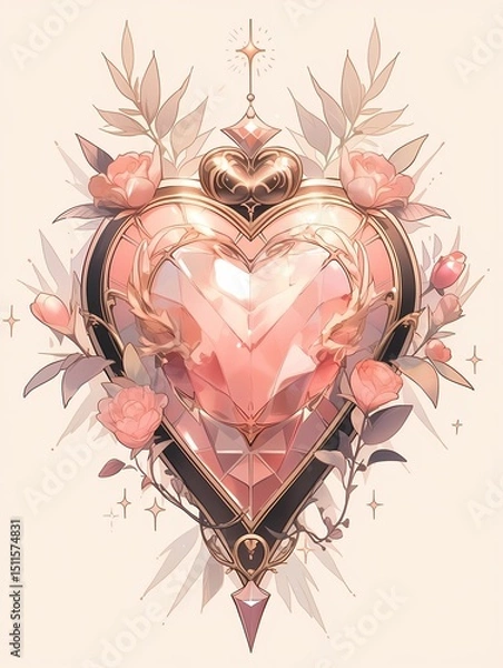 Obraz Heart-Shaped Locket with Flowers and Gemstones