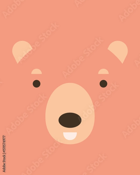Fototapeta Kid teddy bear character. Cartoon cute face of animal for baby card, poster, baby shower invitation, printing on fabric, postcard, wrapping paper. Flat vector illustration for applique