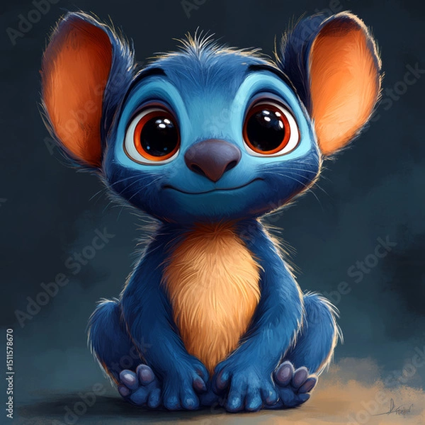 Fototapeta  Blue Cartoon Alien with Warm Expression.