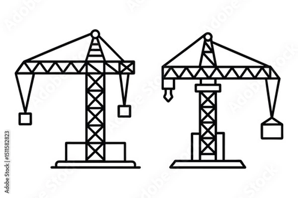 Fototapeta Construction Crane Illustrations Detailed Line Drawings of Tower Cranes for Design Projects, Construction, and Engineering