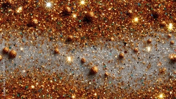 Fototapeta Golden and silver glitter texture creating festive sparkling background