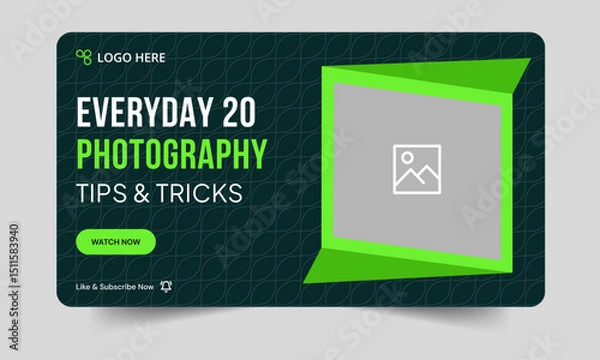 Fototapeta Trendy photography daily tips and tricks video thumbnail banner design, daily photography learning tips and techniques video cover banner design, editable vector eps 10 file format