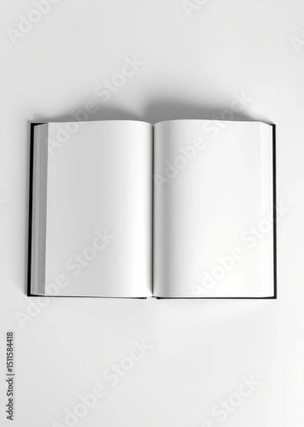 Obraz A black and white open book with a white background. the book is open to a blank page. book mockup. 