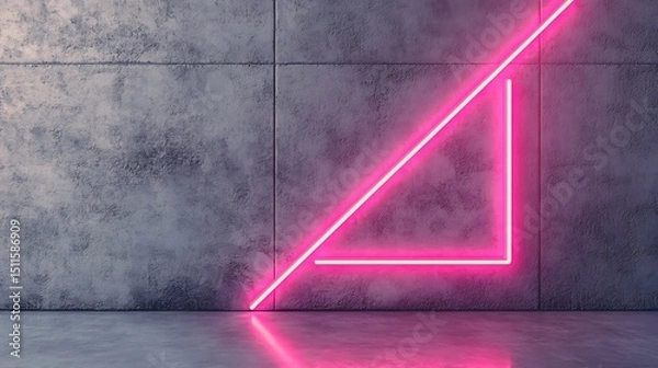 Fototapeta Neon pink triangle on gray wall