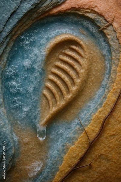 Fototapeta Rib Fossil Imprint in Clay Sediment Surrounded by Ice and Erosion Lines

