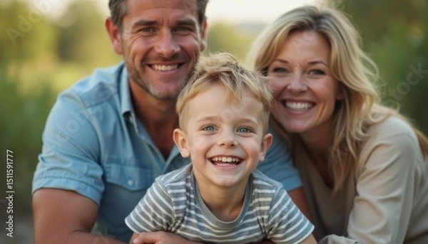 Fototapeta Joyful family portrait with a smiling boy