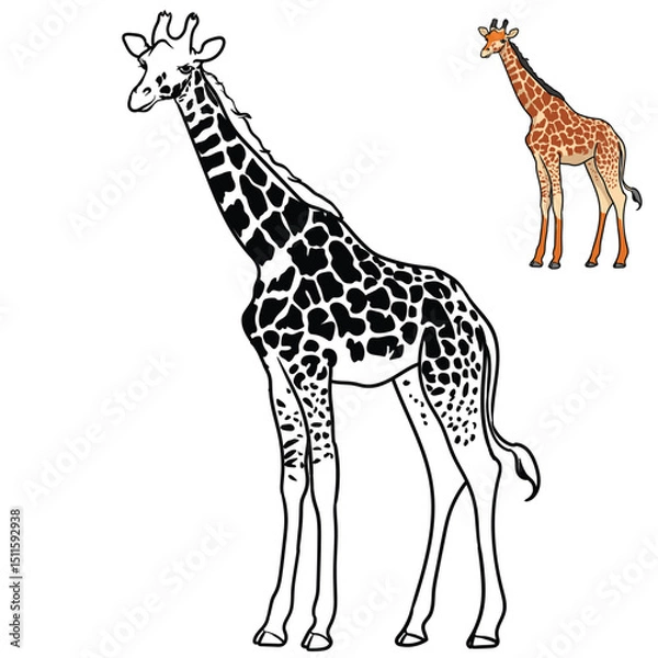 Fototapeta Editable giraffe coloring book with separate objects