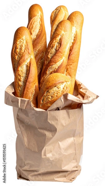 Fototapeta loaves of bread in a paper bag isolated on transparent background, png