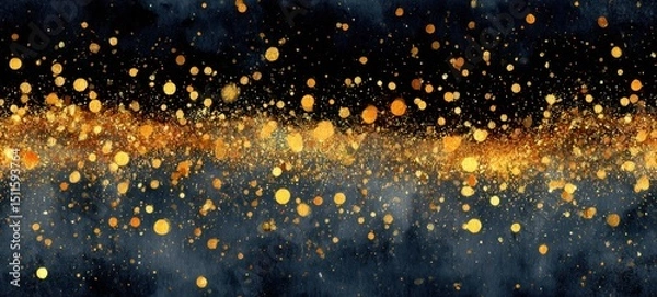 Fototapeta Golden glitter flowing on dark background creating festive atmosphere