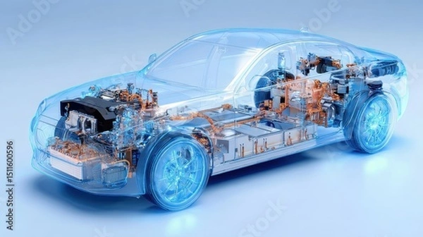 Fototapeta Transparent Visualization of Electric Vehicle Components