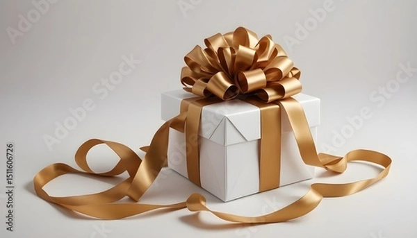 Fototapeta Elegant Gift Box with a Golden Ribbon and Bow on a Neutral Background