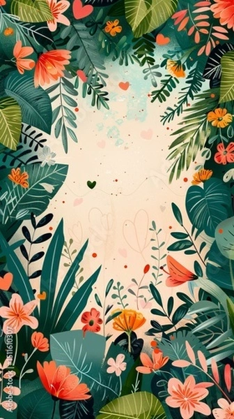 Fototapeta Flower frame for adding text Created with Generative AI technology