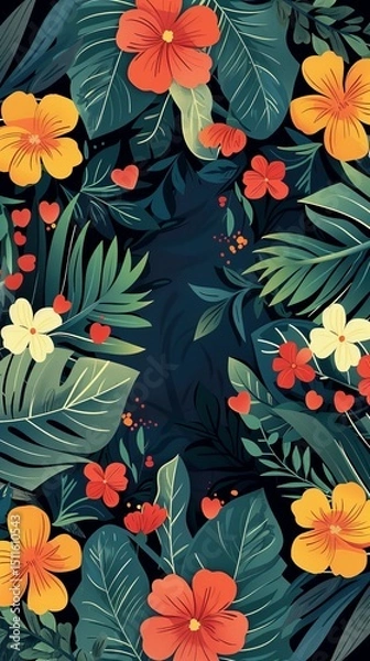 Fototapeta Flower frame for adding text Created with Generative AI technology