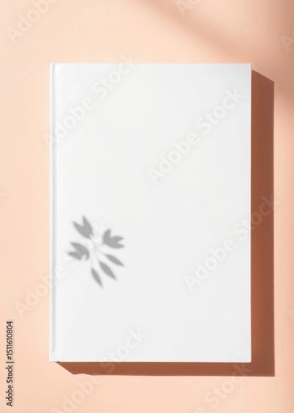 Obraz White book cover mockup layout design with shadows for branding, on peach background. book mockup. 