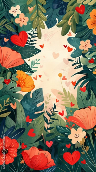 Fototapeta Flower frame for adding text Created with Generative AI technology