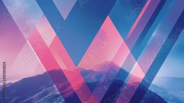 Fototapeta Mountains with transparent shapes overlay, Geometric design with natural view, Abstract background for creative use