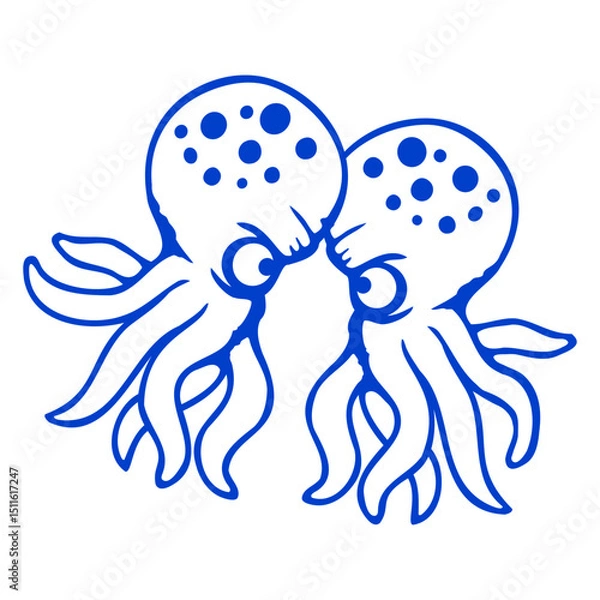 Obraz 2 Octopus friends Two fighting enemies Rivals Team Isolated Vector Graphic Design Illustration
