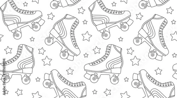 Obraz Doodle seamless pattern with vintage rollers and stars. Background with retro outline elements