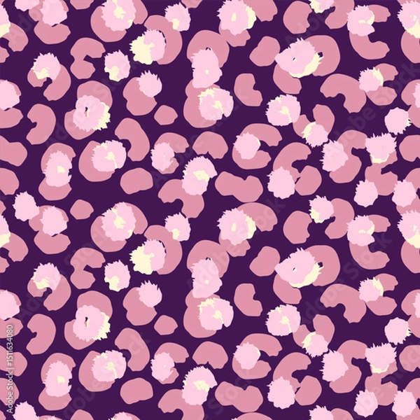 Fototapeta Stylish leopard inspired seamless pattern with pink spots,  organic shapes on a burgundy background. Abstract creative print for fashion design, modern decor, and artistic branding projects.