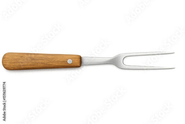Obraz Large meat fork with wooden handle on transparent background