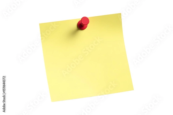 Fototapeta Yellow sticky note with push pin on a bulletin board for reminders