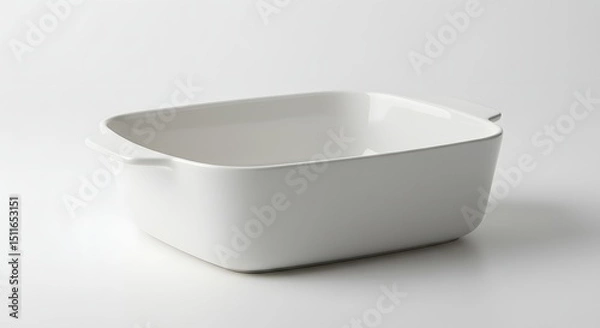 Fototapeta A simple square white baking dish with handles on a white background in studio light