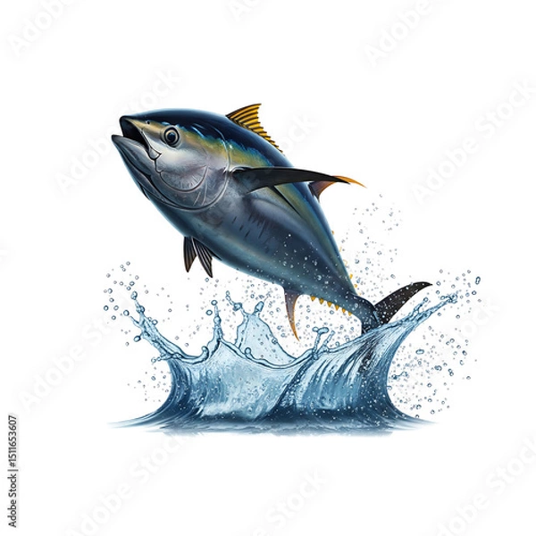 Obraz Yellowfin tuna jumping water splash isolated on transparent background