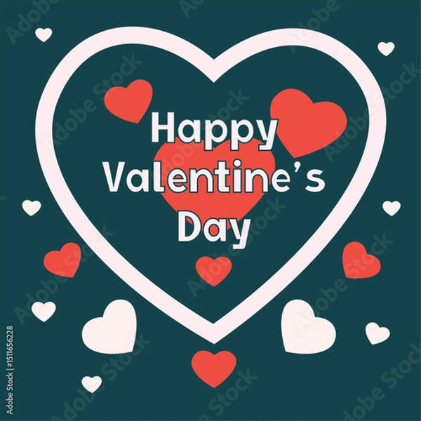 Obraz Happy Valentine’s Day Greeting with Heart Shapes in Flat Style