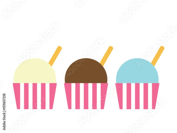 Obraz カップアイス（バニラ、チョコ、ミント）のアイコンのイラストのセット