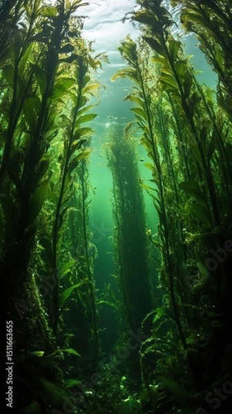 Fototapeta Underwater kelp forest thriving with marine life in a serene ocean environment