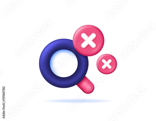 Obraz illustration of a magnifying glass with a cross symbol. the concept of error search and analysis. finding an error and problem. troubleshooting. symbol or icon. minimalist 3d style design